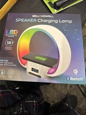 Bell + Howell Bluetooth Speaker Table Lamp Wireless Phone Charger Stand Alarm